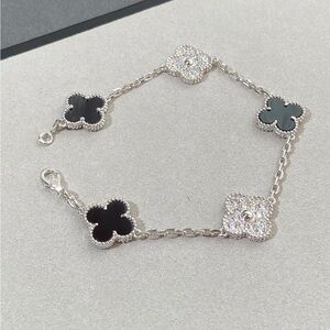Van Cleef & Arpels Silver and Black Clover Bracelet